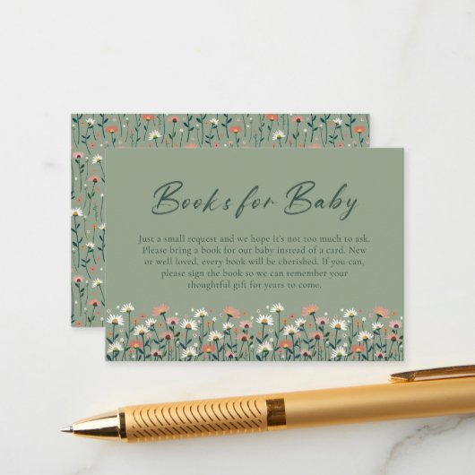 Modern Boho Floral Sage Green Baby in Bloom Shower Begleitkarte (Vorderseite/Rückseite Beispiel)