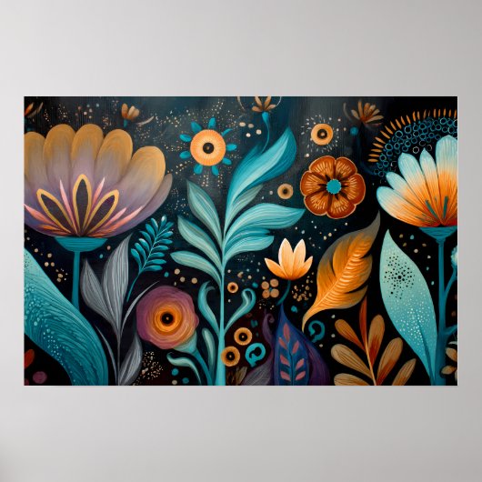 Modern Boho Floral Tapestry Poster (Vorne)