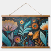 Modern Boho Floral Tapestry Wandteppich Mit Holzrahmen (Vorne)