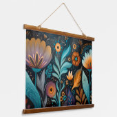 Modern Boho Floral Tapestry Wandteppich Mit Holzrahmen (Gewinkelt)