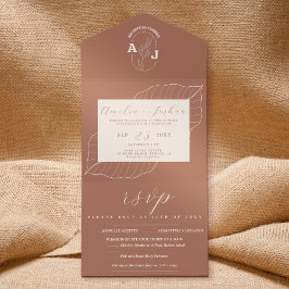 Modern Boho Floral Terracotta Burnt Orange Wedding All In One Einladung