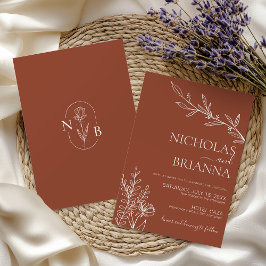 Modern Boho Floral Terracotta Burnt Orange Wedding Einladung