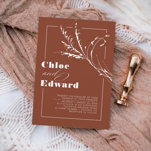 Modern Boho Floral Terracotta Burnt Orange Wedding Einladung