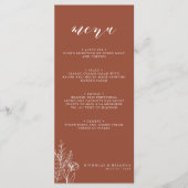 Modern Boho Floral Terracotta Burnt Orange Wedding Menükarte (Vorderseite)