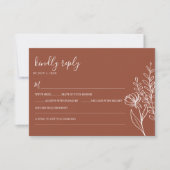 Modern Boho Floral Terracotta Burnt Orange Wedding RSVP Karte (Vorderseite)