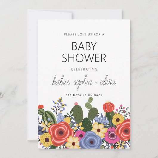Modern Boho Floral Twin Baby Dusche Einladung (Vorderseite)