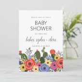 Modern Boho Floral Twin Baby Dusche Einladung (Stehend Vorderseite)