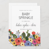 Modern Boho Floral Twin Baby Sprinkle Einladung (Vorne/Hinten)