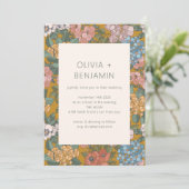 Modern Boho Floral Yellow Green Earthy Wedding Einladung (Stehend Vorderseite)