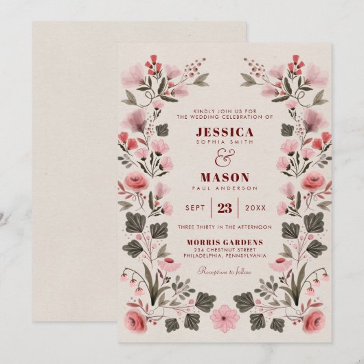 Modern Boho Folk Hochzeitseinladung Einladung (Vorne/Hinten)