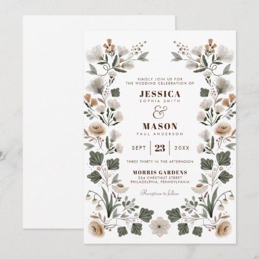 Modern Boho Folk Hochzeitseinladung Einladung (Vorne/Hinten)