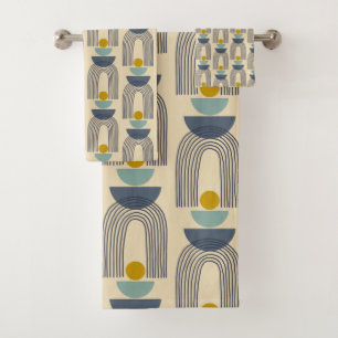 Modern Boho Formen Linien Muster in blau Badhandtuch Set
