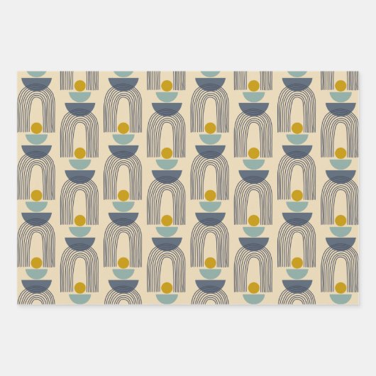 Modern Boho Formen Linien Muster in blau Geschenkpapier Set (Vorderseite 3)