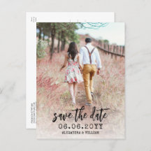 Modern Boho Foto Script Save the Date Postcard