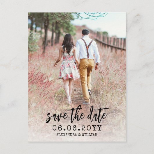 Modern Boho Foto Script Save the Date Postcard Ankündigungspostkarte (Vorderseite)