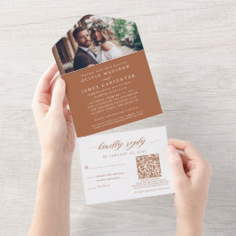 Modern Boho Foto UAWG QR Code Terracotta Wedding All In One Einladung