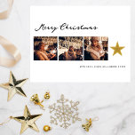 Modern Boho Frohe Weihnachten 3 Foto Collage<br><div class="desc">Dieses minimalistische, stilvolle und lustige Design zeigt drei Ihrer liebsten Fotos in quadratischer Form, mit einem fröhlichen Weihnachtsgrüßen in einem boho modernen Drehbuch oben und Ihrem Namen in der einfachen modernen Typografie unten. Die Karte ist von einem Imitat goldenen Stern dekoriert. Das schlichte Schwarz-Weiß-Design besticht durch ein klassisches und skurriles...</div>