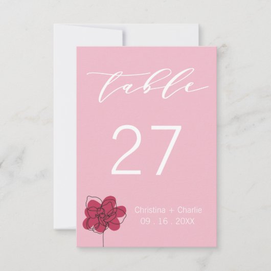 Modern Boho Fuchsia Pink Wedding Tischnummer (Vorderseite)