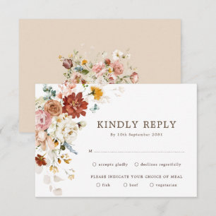 Modern Boho Garden Blume Bouquet Wedding RSVP Karte