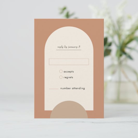 Modern Boho Geometric Arch RSVP Karte (Stehend Vorderseite)