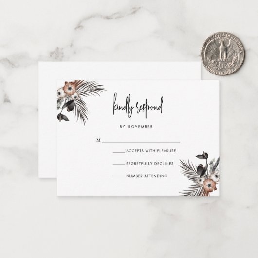 Modern Boho Goth Script RSVP Card Mitteilungskarte (Vorderseite/Rückseite Beispiel)