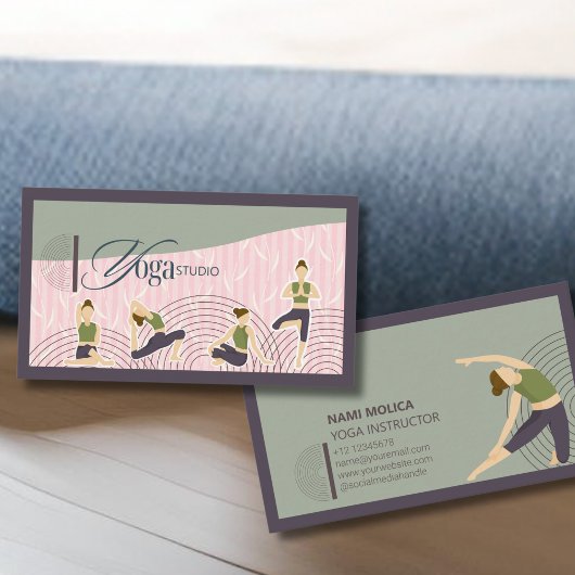 Modern Boho Green Pink Yoga Instructor Visitenkarte