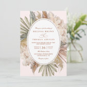 modern boho greenery pampas grass qr code wedding einladung (Stehend Vorderseite)