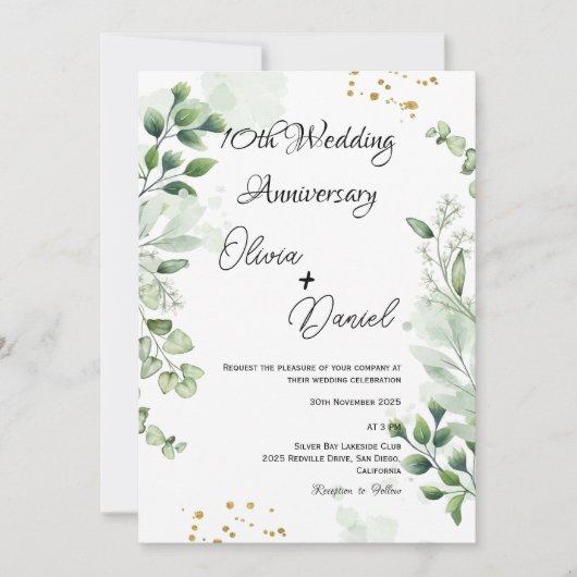 Modern Boho Greenery Wedding Anniversary  Einladung (Vorderseite)