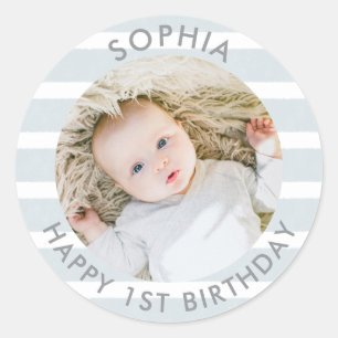 Modern Boho Happy 1. Geburtstag Foto Küste Runder Aufkleber