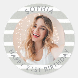 Modern Boho Happy Birthday Foto Runder Aufkleber