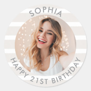 Modern Boho Happy Birthday Foto Runder Aufkleber
