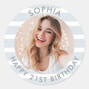 Modern Boho Happy Birthday Foto Runder Aufkleber