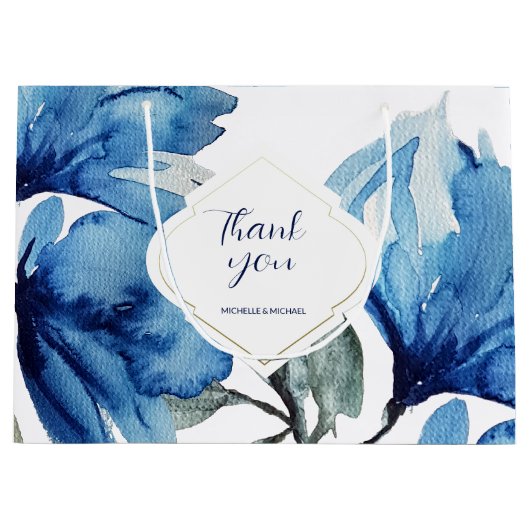 Modern Boho Indigo Blue Personalisiert Große Geschenktüte (Vorderseite)