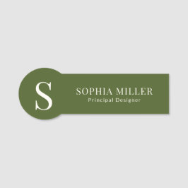 Modern Boho Interior Designer Monogram Olive Green Namensschild