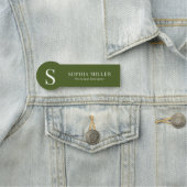 Modern Boho Interior Designer Monogram Olive Green Namensschild (Beispiel)