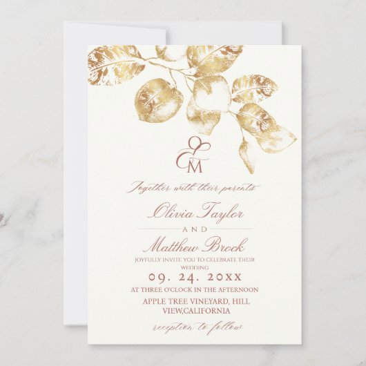 Modern Boho Ivory & Gold Hochzeit Einladung (Vorderseite)