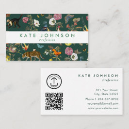 Modern Boho Jungle Animals Floral Green Colorful  Visitenkarte