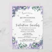 Modern Boho Lila Elegante Flora Quinceanera Einladung (Vorne/Hinten)