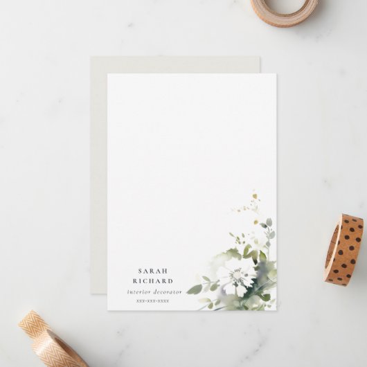 Modern-Boho-Logo mit Abstrakt-grün-weißer Blume Mitteilungskarte (Vorderseite/Rückseite Beispiel)
