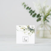 Modern-Boho-Logo mit Abstrakt-grün-weißer Blume Quadratische Visitenkarte (Stehend Vorderseite)