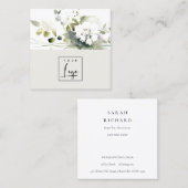 Modern-Boho-Logo mit Abstrakt-grün-weißer Blume Quadratische Visitenkarte (Vorne/Hinten)