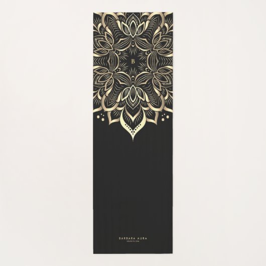 Modern Boho Lotus Black Gold Mandala Monogram Yogamatte (Rückseite)