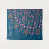 Modern Boho Mandala Medallion Aquamariner Name Wandteppich (Vorderseite (Horizontal))