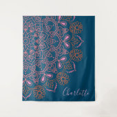 Modern Boho Mandala Medallion Aquamariner Name Wandteppich (Vorderseite)