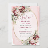 Modern Boho Merlot Blush Gold Floral Save Date Einladung (Vorderseite)