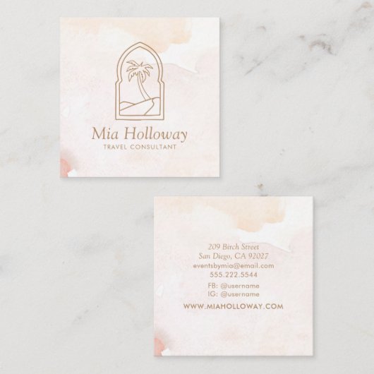 Modern Boho Minimal Palm Tree Quadratische Visitenkarte (Vorne/Hinten)