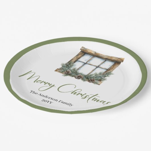 Modern Boho Minimalist Pine Wreath Dinner Plates Pappteller (Schrägansicht)