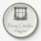 Modern Boho Minimalist Pine Wreath Dinner Plates Pappteller (Vorderseite)