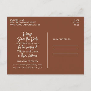 Modern Boho Minimalist Russbraun Save the Date Postkarte