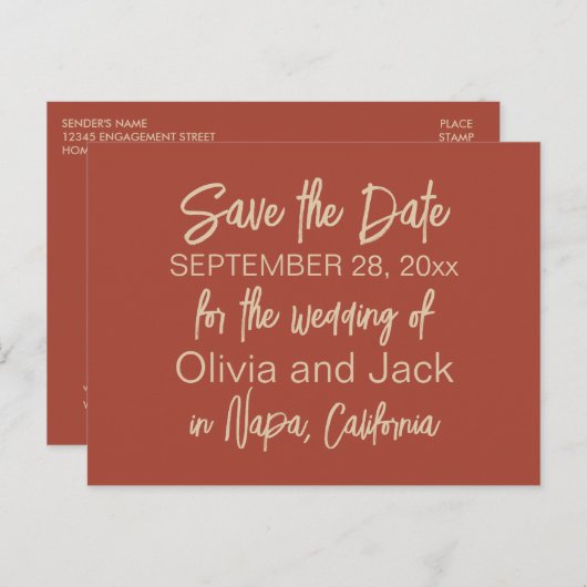 Modern Boho Minimalistisch Burnt Save the Date Postkarte (Vorne/Hinten)